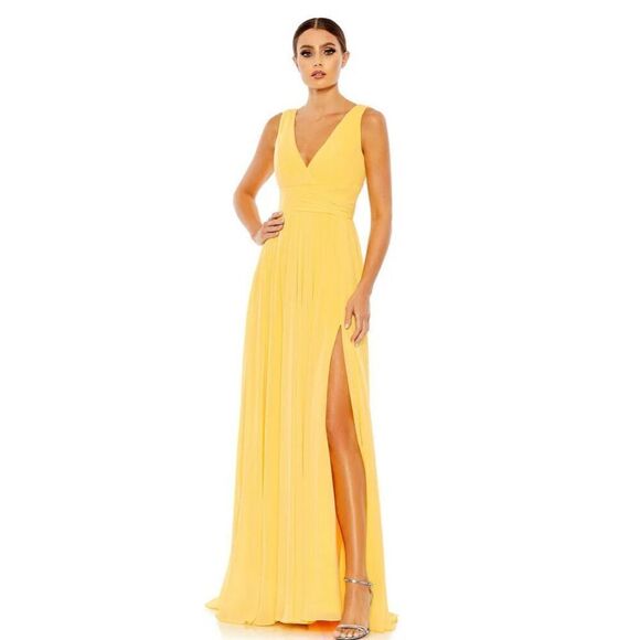 Ieena MAC DUGGAL Chiffon Wrap over A Line Gown in Buttercup Size 10 - Picture 2 of 6